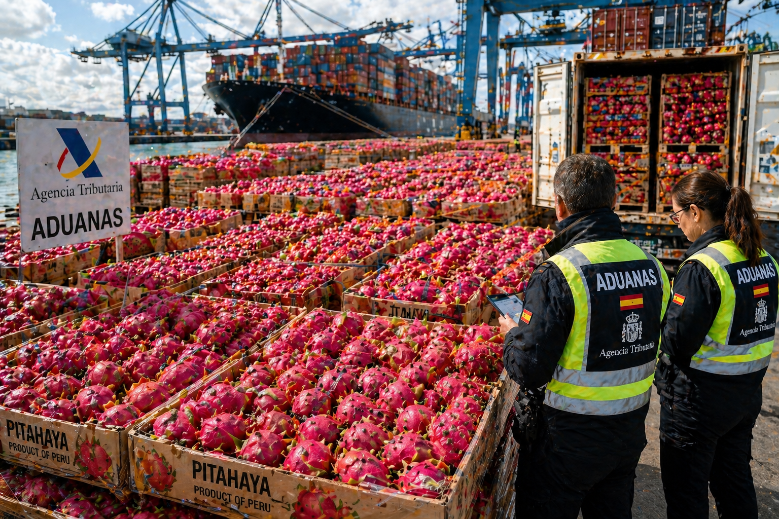 Importación de pitahaya en España con control aduanero en puerto marítimo