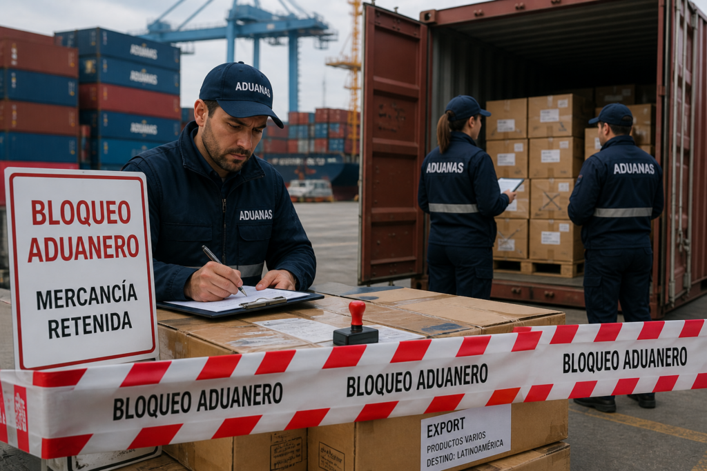 Inspección y desbloqueo aduanero de mercancía retenida en puerto internacional con agentes de aduanas